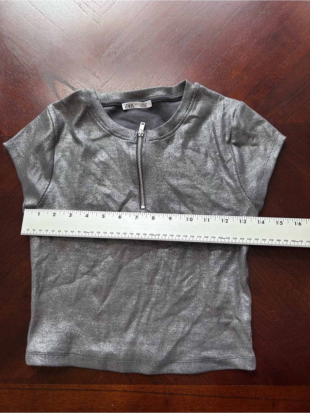 Zara Silver Shimmer Zip-Up Crop Top size M - Picture 4 of 6